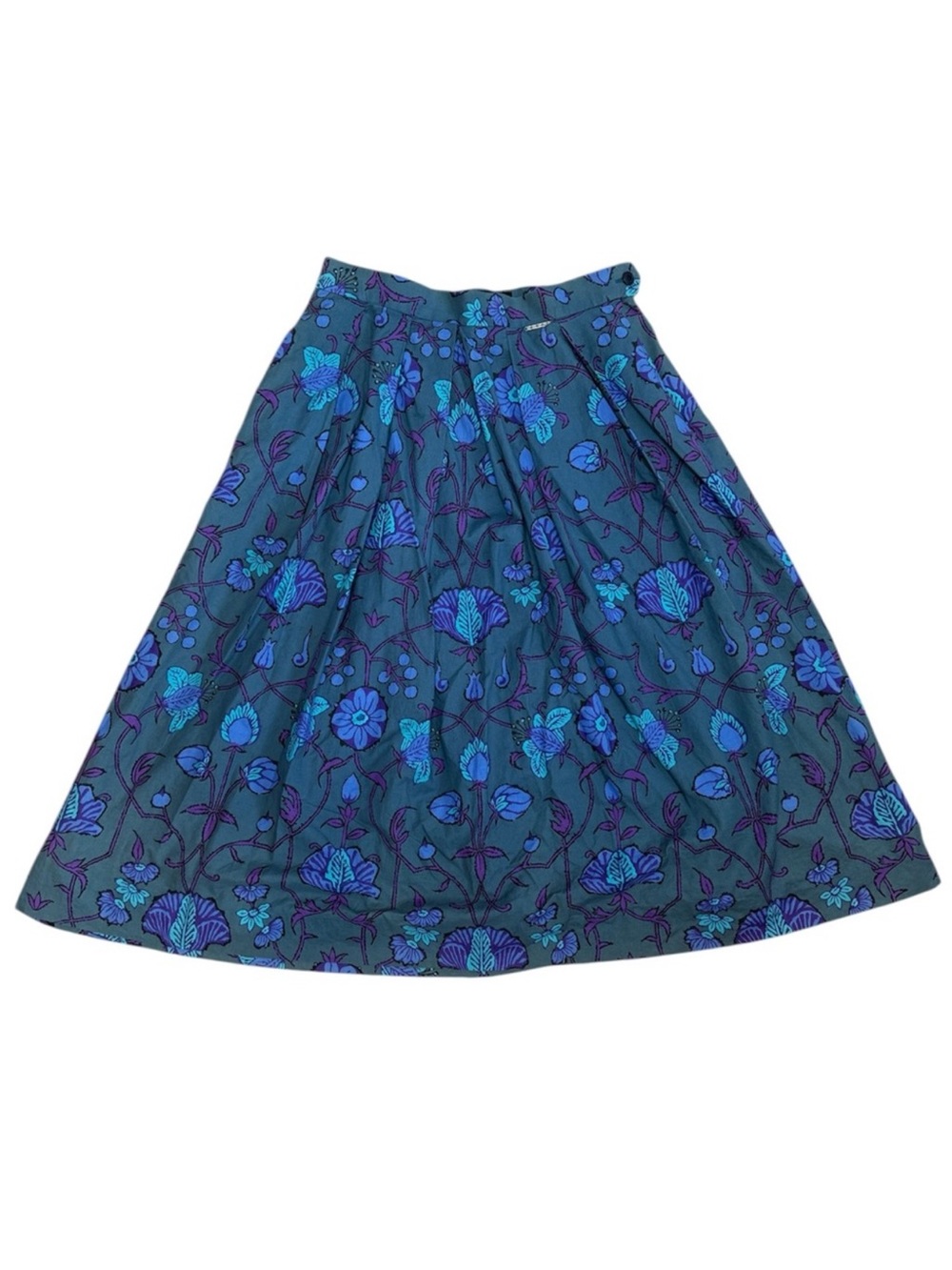 Vintage GEIGER Austria Blue Purple Floral Cotton A-Line Lined Midi Skirt EU 42